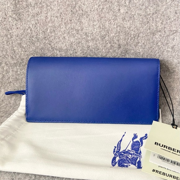 NWT $685 BURBERRY Cobalt Blue Long Folding Leather Wallet - Picture 2 of 12